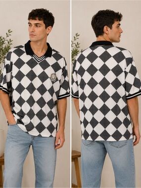 Original Use Soccer Jersey XL Black White Checkered Polo Shirt NWT